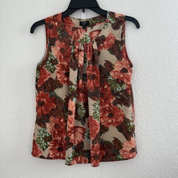 Talbots Womens Tank Top‎ Petite Size 6 Silk Rusty Red Multi Floral Career Office - Picture 1 of 9